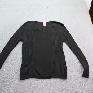 Faded Glory Black Ribbed Knit V Neck Long‎ Sleeve Sweater Women's XL (16/18)